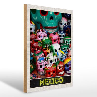 Wooden sign travel 30x40cm Mexico America USA colorful skulls
