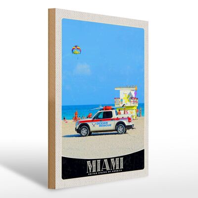 Cartel de madera viaje 30x40cm Miami USA America vagón de rescate oceánico