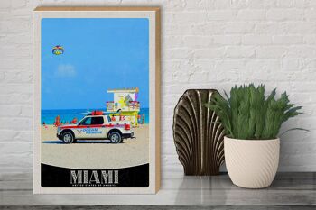 Panneau en bois voyage 30x40cm Miami USA Amérique wagon de sauvetage océanique 3