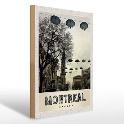 Cartel de madera viaje 30x40cm Montreal Canadá Europa paraguas