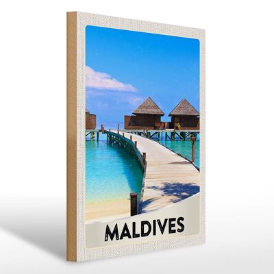 Panneau en bois voyage 30x40cm Maldives île Amérique vacances mer