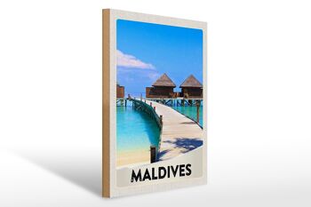 Panneau en bois voyage 30x40cm Maldives île Amérique vacances mer 1