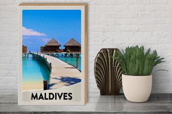 Panneau en bois voyage 30x40cm Maldives île Amérique vacances mer 3