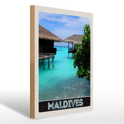 Cartello in legno da viaggio 30x40cm Maldive America isola mare sole