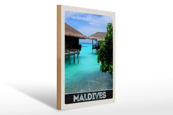 Panneau en bois voyage 30x40cm Maldives Amérique île mer soleil 1