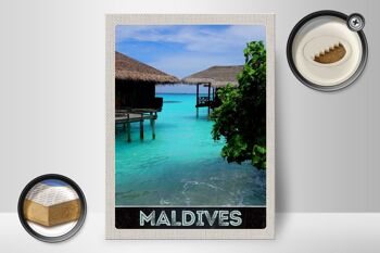 Panneau en bois voyage 30x40cm Maldives Amérique île mer soleil 2