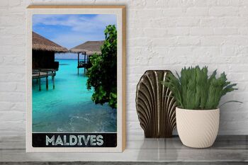 Panneau en bois voyage 30x40cm Maldives Amérique île mer soleil 3
