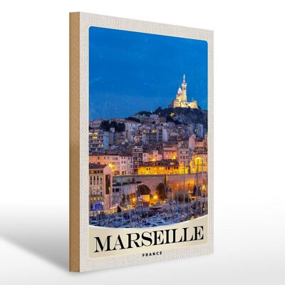 Cartel de madera viaje 30x40cm Marsella Francia noche de la iglesia