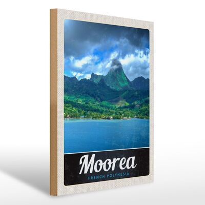 Cartello da viaggio in legno 30x40 cm Moorea isola della Polinesia francese
