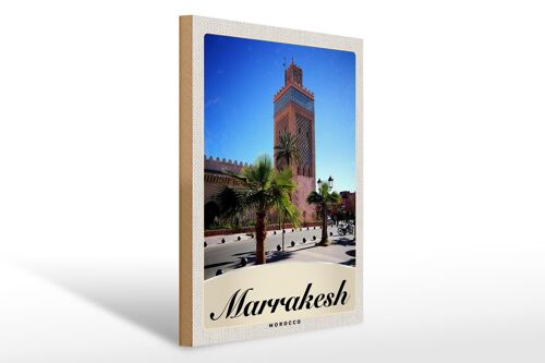 Holzschild Reise 30x40cm Marrakesch Marokko Kultur Moschee