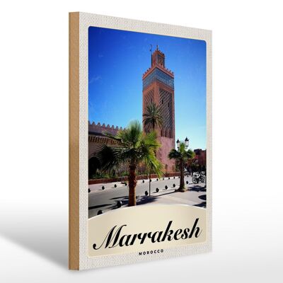 Cartel de madera viaje 30x40cm Marrakech Marruecos cultura mezquita