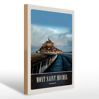 Cartello in legno da viaggio 30x40 cm Castello di Mont Saint Michel Francia