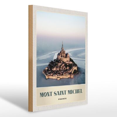 Cartel de madera viaje 30x40cm Mont Saint Michel Francia ciudad