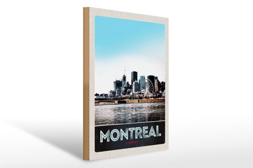 Holzschild Reise 30x40cm Montreal Kanada Riesenrad Fluss Stadt