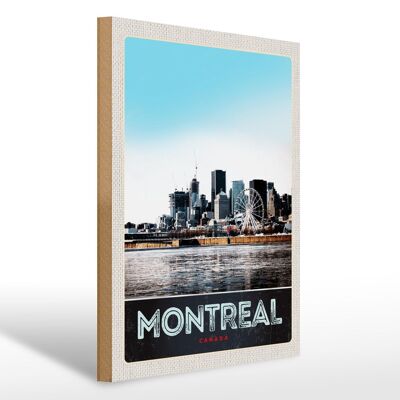 Cartel de madera viaje 30x40cm Montreal Canadá Noria río ciudad