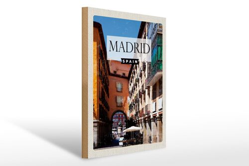 Holzschild Reise 30x40cm Madrid Spain Mittelalter Architektur