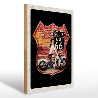 Cartello in legno da viaggio 30x40 cm USA America Route US 66 Moto Donna