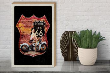 Panneau en bois voyage 30x40cm USA America Route US 66 Moto Femme 3