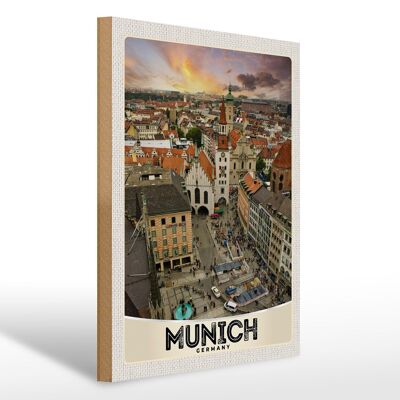 Cartel de madera viaje 30x40cm vista de Munich Alemania