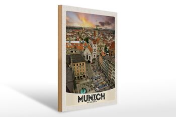 Panneau en bois voyage 30x40cm vue de Munich Allemagne 1