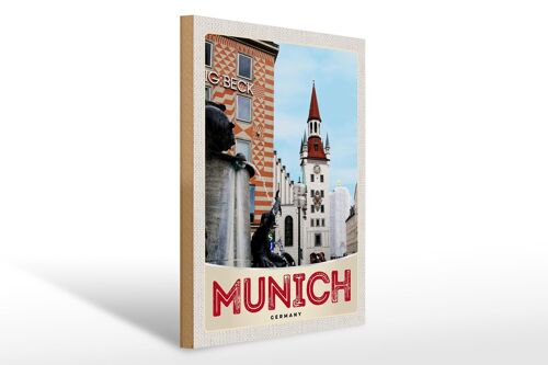 Holzschild Reise 30x40cm München Aussicht Architektur Stadt