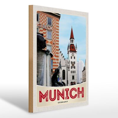 Cartel de madera viaje 30x40cm Munich vista arquitectura ciudad