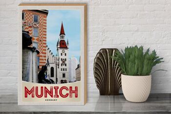 Panneau en bois voyage 30x40cm Munich vue architecture ville 3