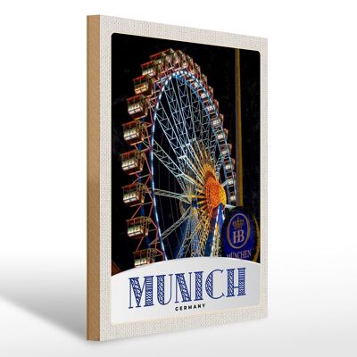 Panneau en bois voyage 30x40cm Munich Oktoberfest grande roue foire