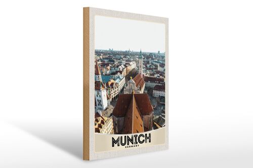 Holzschild Reise 30x40cm München Altstadt Deutschland Kirche