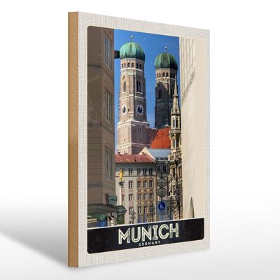 Cartel de madera viaje 30x40cm Munich ciudad arquitectura medieval