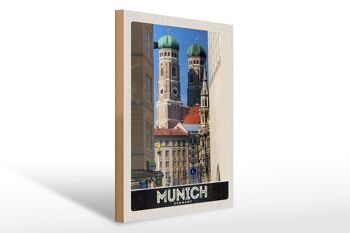 Panneau en bois voyage 30x40cm Munich ville architecture médiévale 1