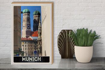 Panneau en bois voyage 30x40cm Munich ville architecture médiévale 3