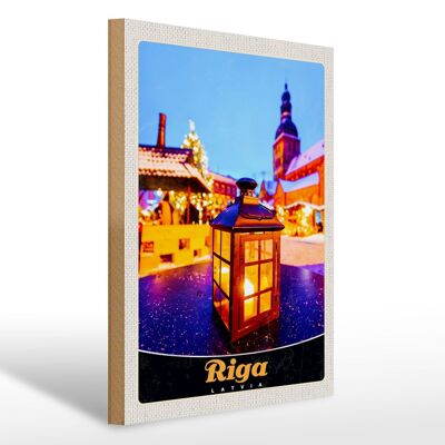 Cartello in legno da viaggio 30x40 cm Riga Lettonia Lanterna natalizia