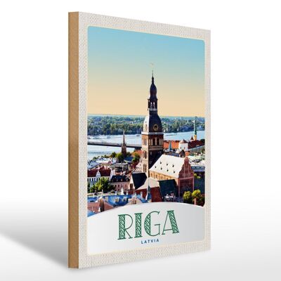 Cartel de madera viaje 30x40cm Riga Letonia arquitectura de la iglesia