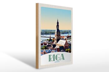 Panneau en bois voyage 30x40cm architecture église Riga Lettonie 1
