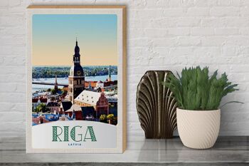 Panneau en bois voyage 30x40cm architecture église Riga Lettonie 3