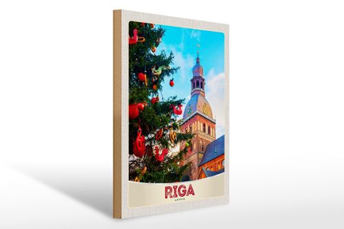 Holzschild Reise 30x40cm Riga Lettland Weihnachten Winterzeit