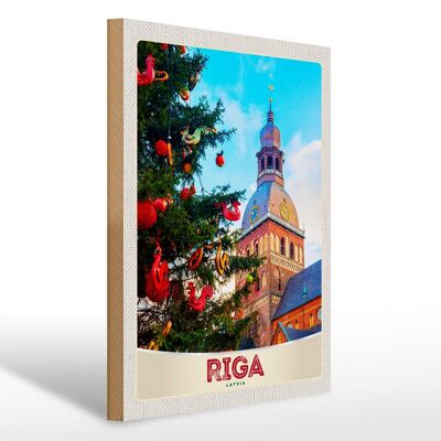 Holzschild Reise 30x40cm Riga Lettland Weihnachten Winterzeit