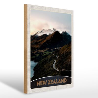 Cartel de madera viaje 30x40cm Nueva Zelanda montañas isla ciudad calle