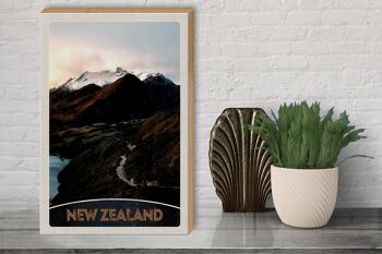 Panneau en bois voyage 30x40cm montagnes de Nouvelle-Zélande île ville rue 3