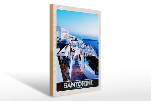 Holzschild Reise 30x40cm Santorini Insel weiße Häuser Urlaub