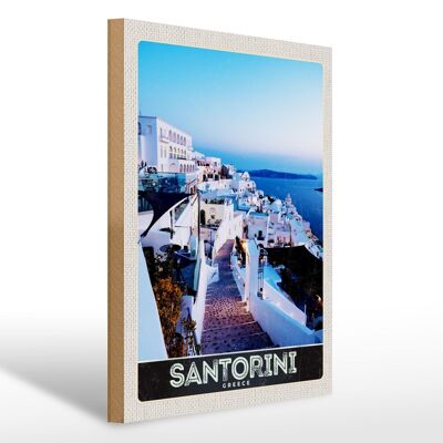 Cartel de madera viaje 30x40cm isla Santorini casas blancas vacaciones