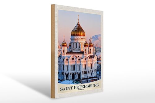 Holzschild Reise 30x40cm Saint Petersburg Kirche goldener Dach