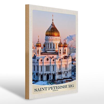 Cartel de madera viaje 30x40cm Iglesia de San Petersburgo techo dorado