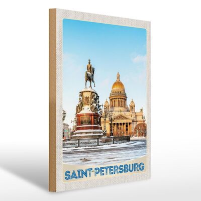 Cartel de madera viaje 30x40cm escultura San Petersburgo Rusia