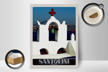 Panneau en bois voyage 30x40cm église croix de mer de l'île de Santorin 2