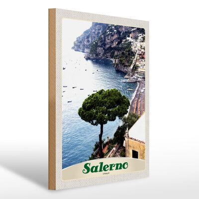 Cartel de madera viaje 30x40cm Salerno Italia mar playa sol barco