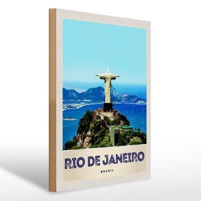 Cartello in legno da viaggio 30x40 cm Brasile America Statua di Cristo