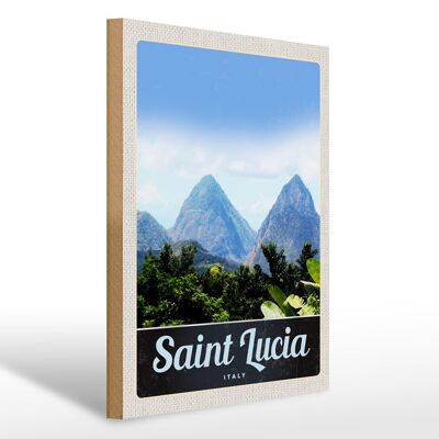 Holzschild Reise 30x40cm Saint Lucia Italien Gebirge Natur