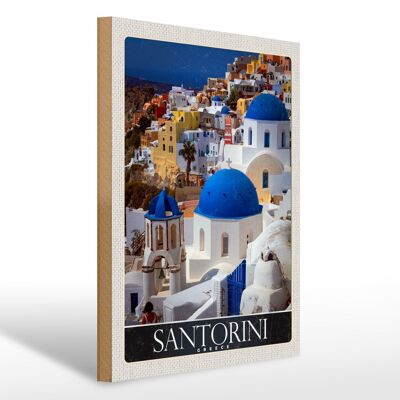 Cartello in legno da viaggio 30x40 cm Santorini Grecia case bianche